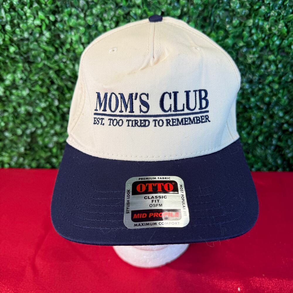 Mom’s Club Hat Est. Too Tired To Remember Black White Baseball Cap Gift Hat